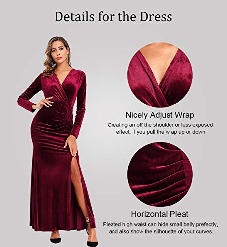 Ababalaya Long Sleeve Wrap Velvet Long Formal Dresses Cocktail Dress