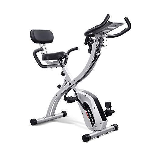 Maxkare Folding Exercise Bike Recumbent Stationary Magnetic Indoor 3-IN-1 Cycling Bike Foldable w/Pulse Sensor /Arm Resistance Bands/LCD Monitor - JOY2ESpree