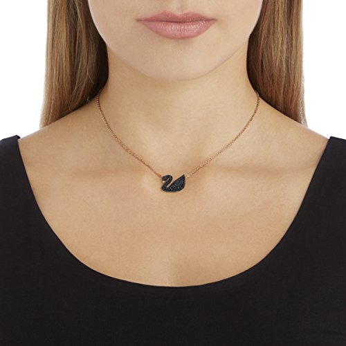 SWAROVSKI Women's Iconic Swan Jewelry Collection, Rose Gold Tone Finish, Black Crystals - JOY2ESpree