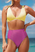 
                        
                          Load image into Gallery viewer, CUPSHE Women’s Bikini Swimsuit Stripe V Neck High Waisted Bikini Set
                        
                      