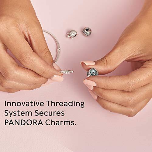 PANDORA Jewelry Moments Sparkling Heart Clasp Snake Chain Charm Cubic Zirconia Bracelet in Sterling Silver - JOY2ESpree
