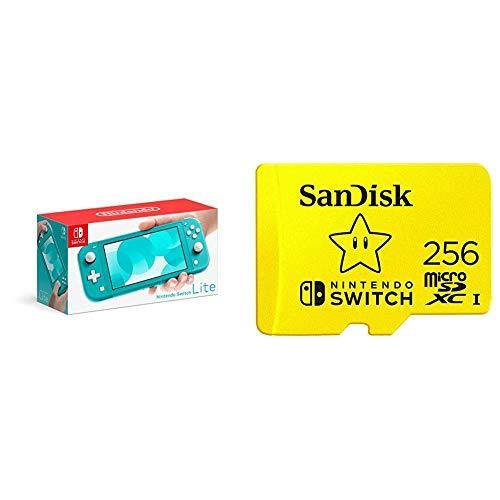 Nintendo Switch Lite - Turquoise with SanDisk 256GB MicroSDXC UHS-I Card for Nintendo Switch - JOY2ESpree