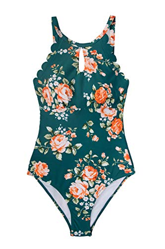 CUPSHE Women's One Piece Swimsuit Floral Print High Neck Scallop Bathing Suit