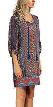 
                        
                          Load image into Gallery viewer, Women Bohemian Neck Tie Vintage Printed Ethnic Style Summer Shift Dress
                        
                      