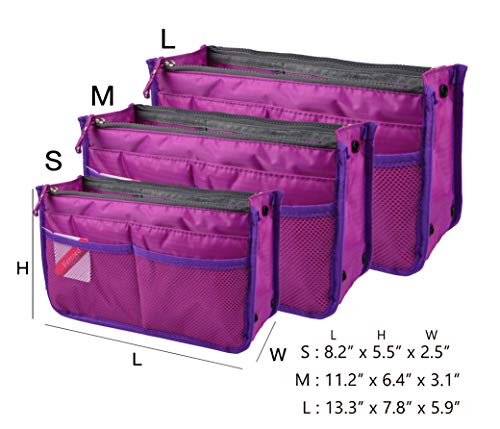 Vercord Updated Purse Handbag Organizer Insert Liner Bag in Bag 13 Pockets Purple Small