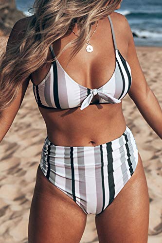 CUPSHE Women's Stripe Bikini Bowknot Shirred Swimsuit