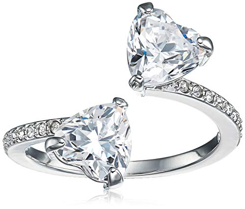 SWAROVSKI Women's Attract Soul Double Heart Ring Collection, Rhodium Finish, Clear Crystals - JOY2ESpree
