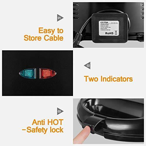 OSTBA Sandwich Maker, Toaster and Electric Panini Press with Non-stick plates, LED Indicator Lights, Cool Touch Handle, Black - JOY2ESpree