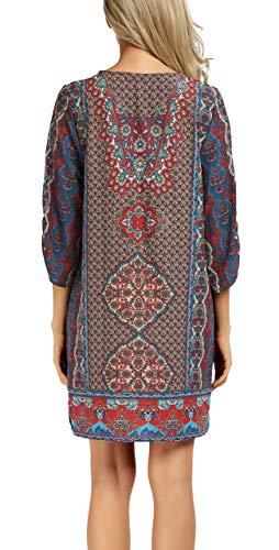 Women Bohemian Neck Tie Vintage Printed Ethnic Style Summer Shift Dress