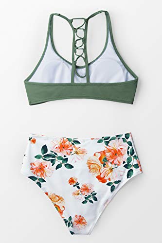 CUPSHE Women's High Waisted Bikini Floral Lace Up Two Piece Swimsuits