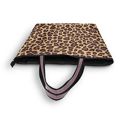 Tote Bag with Leopard Printed Elements for Women School Work Travel and Shopping (Large)