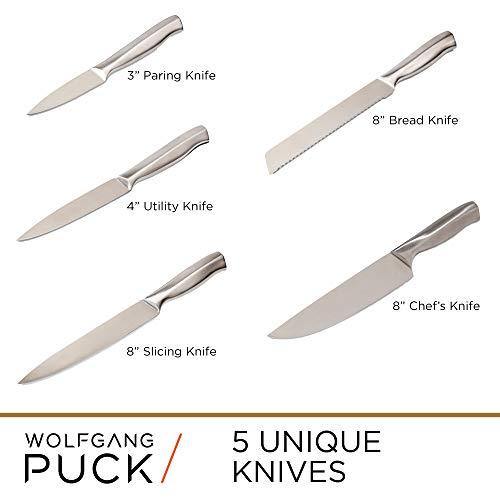 Wolfgang Puck 6-Piece Fully-Forged Stainless Steel Knife Set with Knife Block - JOY2ESpree