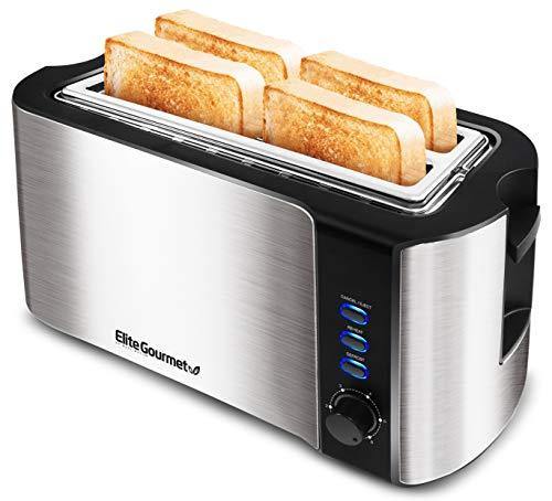 Elite Gourmet ECT-3100 Maxi-Matic 4 Slice Long Toaster with Extra Wide Slot for Bread, Croissants, and Buns, Reheat, Cancel and Defrost - JOY2ESpree