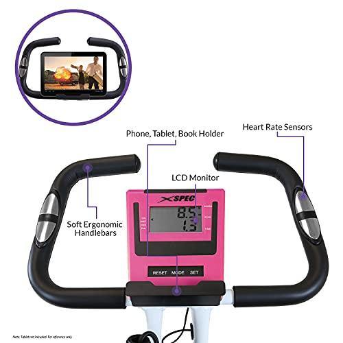 Xspec Indoor Foldable Stationary Upright Exercise Cardio Workout Cycling Bike with 16-Level Resistance, Magenta/Lime - JOY2ESpree