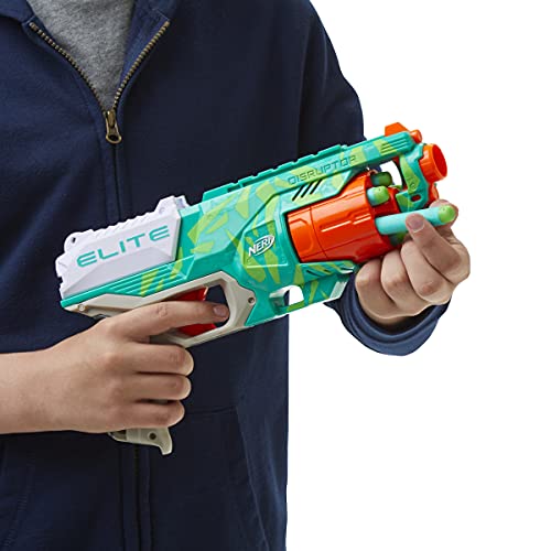 NERF Elite Disruptor Blaster - 6-Dart Rotating Drum, 6 Official Elite Darts, Slam Fire, Dynamic Green (Amazon Exclusive)