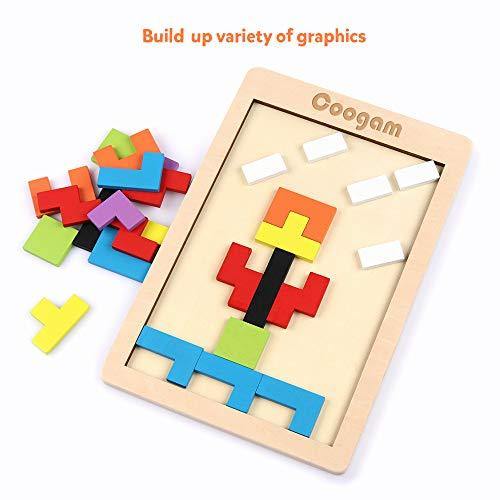 Coogam Wooden Blocks Puzzle Brain Teasers Toy Tangram Jigsaw Intelligence Colorful 3D Russian Blocks Game. - JOY2ESpree