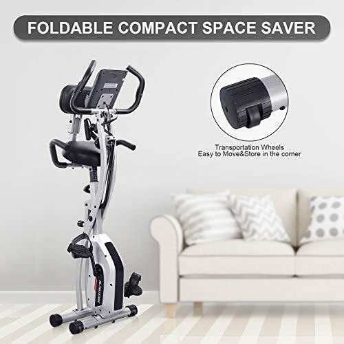Maxkare Folding Exercise Bike Recumbent Stationary Magnetic Indoor 3-IN-1 Cycling Bike Foldable w/Pulse Sensor /Arm Resistance Bands/LCD Monitor - JOY2ESpree