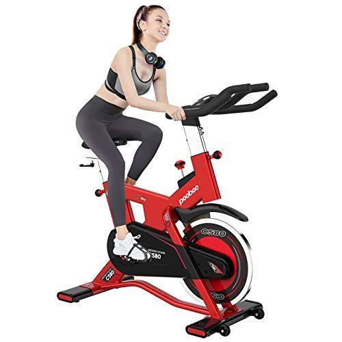 pooboo Indoor Cycling Bike, Belt Drive Exercise Bike Stationary Smooth Commercial Standard with LCD Display Bicycle Heart Pulse Trainer - JOY2ESpree