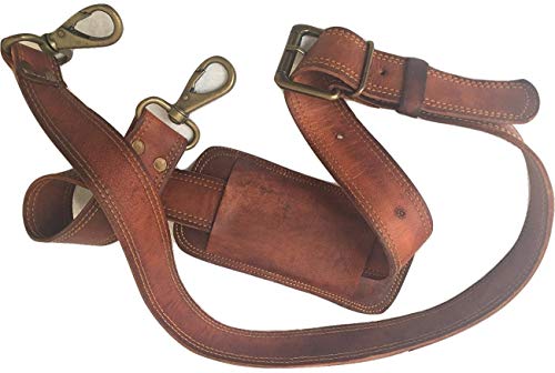 Leather Adjustable Padded Replacement Shoulder Strap with Metal Swivel Hooks for Messenger, Laptop, Camera, Duffle Bags & More