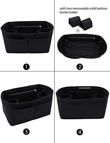 Felt Purse Organizer Insert Zipper Pocket with Two Removeable Bottle Holder