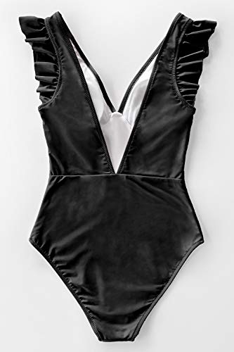 CUPSHE Women's One Piece Swimsuit V Neck Ruched Ruffle Shoulder Swimwear Bathing Suits