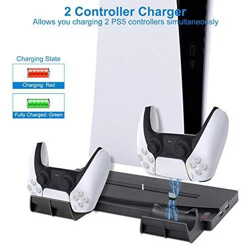 Linkstyle Vertical Stand for Playstation 5 for PS5 Digital Edition/Ultra HD Console with 2 DualSense Controller Charger and 2 Extra USB Charger Ports - JOY2ESpree