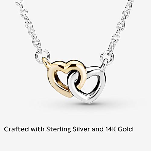 Pandora Jewelry Interlocked Hearts Collier Sterling Silver and 14K Yellow Gold Necklace, 17.7" - JOY2ESpree