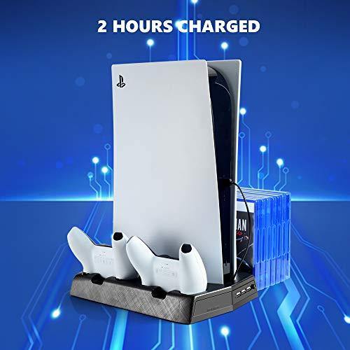 Cooling Vertical Stand for PS5 Console With Dual Controller Charger, Compatible with PlayStation 5 Console & Digital Edition, - JOY2ESpree