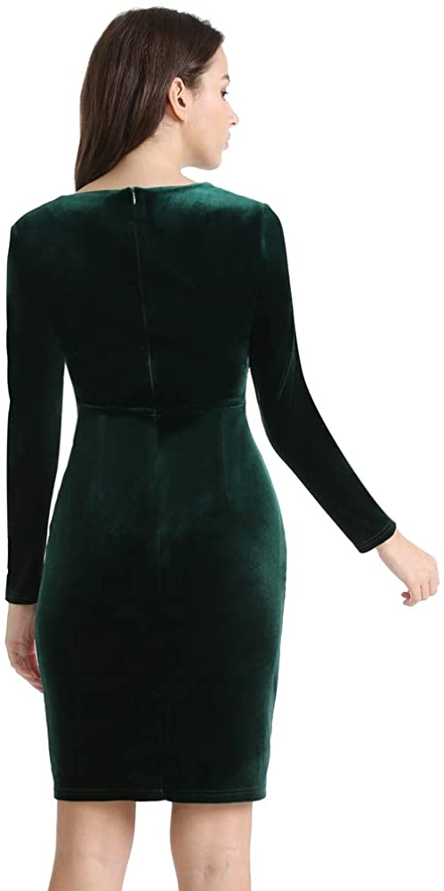 YHINTLFS Women Velvet Party Dress Long Sleeve V-Neck Wrap Mini Dress