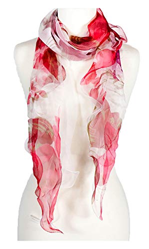 Double Layer Silk scarf, Floral Ruffle Silk Scarf, Summer scarf