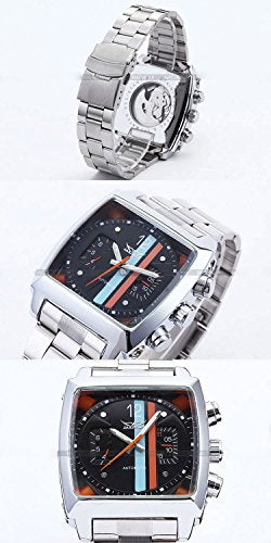 Fanmis Mens Automatic Analog Oblong Date Silver Stainless Steel Wrist Watch Business Luminous Watch