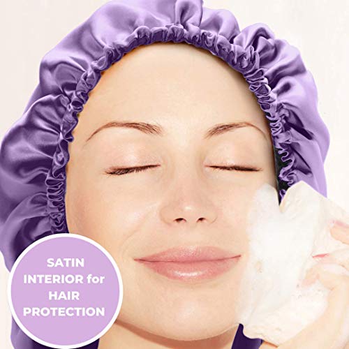Large Satin Lined Shower Cap- Adjustable, Waterproof, Satin Interior for Hair Protection