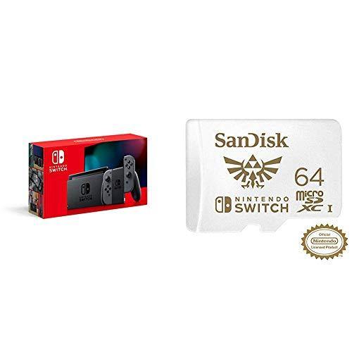 Nintendo Switch with Gray Joy‑Con - HAC-001(-01) + SanDisk 64GB MicroSDXC UHS-I Card - JOY2ESpree