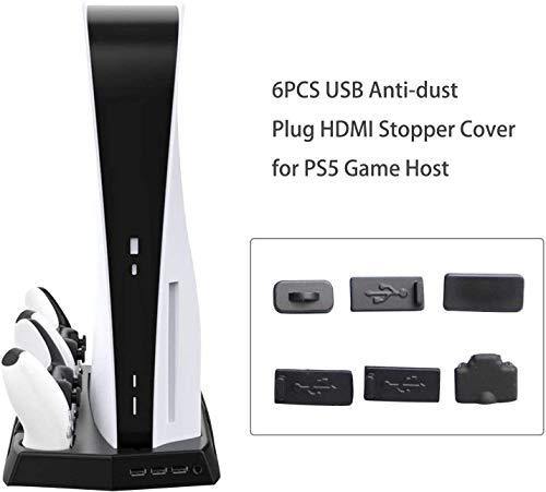 PS5 Silicone Dust Plugs Set,USB HDMI Interface Anti-dust Cover Dustproof Plug for Playstation 5 Console Accessories-6Pcs(Black) - JOY2ESpree