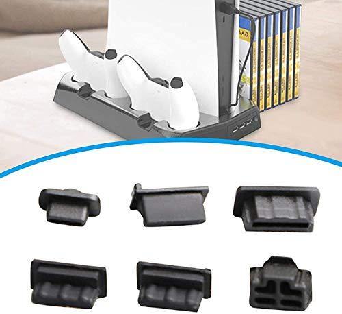 PS5 Silicone Dust Plugs Set,USB HDMI Interface Anti-dust Cover Dustproof Plug for Playstation 5 Console Accessories-6Pcs(Black) - JOY2ESpree