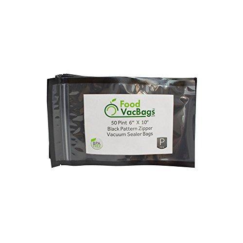 FoodVacBags Pint Zipper 6" X 10" Vacuum Seal Bags/Pouches - Black Back Clear Front (50 Count) - Resealable - JOY2ESpree