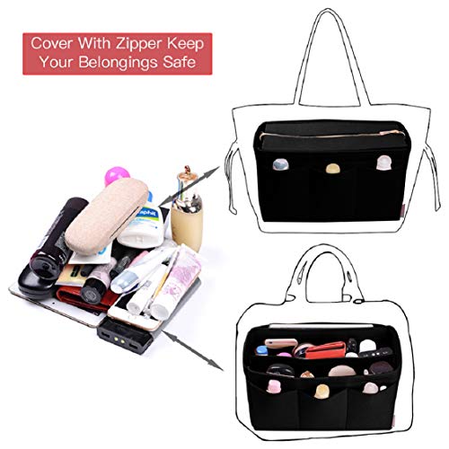 Purse Organizer Insert, Bag Organizer with NEW Detachable Zipper cover, fits Speedy Neverful, St Lious, Tote, 5 Size