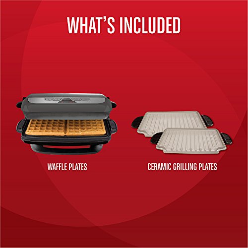 George Foreman GRP4842MB Multi-Plate Evolve Grill, (Ceramic Grilling Plates, and Waffle Plates Included), Black - JOY2ESpree