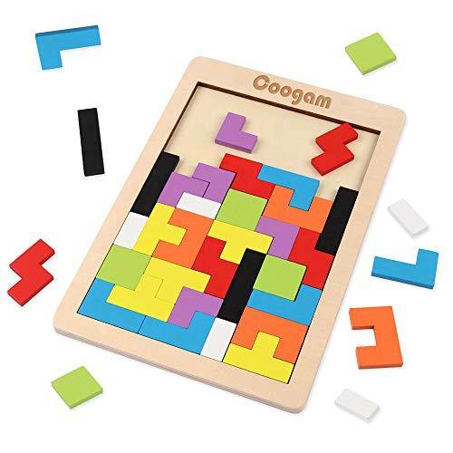 Coogam Wooden Blocks Puzzle Brain Teasers Toy Tangram Jigsaw Intelligence Colorful 3D Russian Blocks Game. - JOY2ESpree