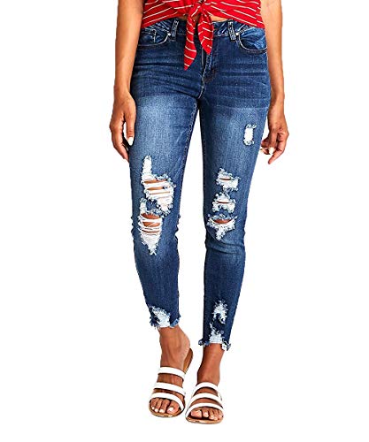 Resfeber Women's Ripped Boyfriend Jeans Cute Distressed Jeans Stretch Skinny Jeans with Hole