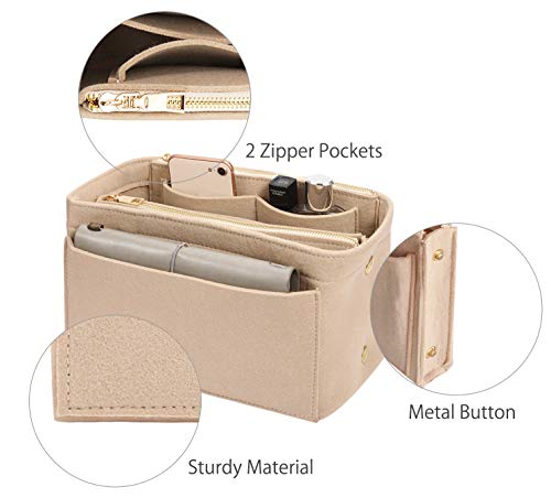 APSOONSELL Felt Purse Organizer Insert with Card Case, Tote Handbag Organizer Bag Insert with Zipper