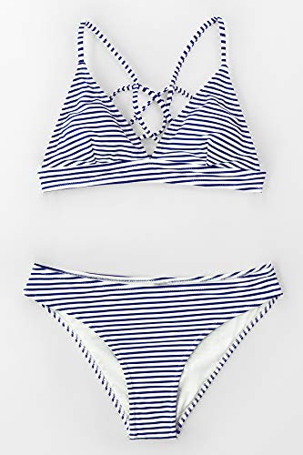 CUPSHE Women’s Bikini Swimsuit Stripe V Neck Back Cross Two Piece Bathing Suit