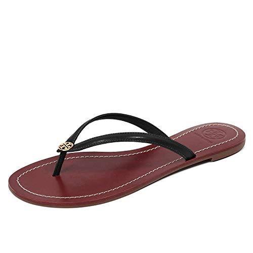 Tory Burch Terra Thong Flip Flops Leather Thong Sandals (8, Perfect Black Gold 002) - JOY2ESpree