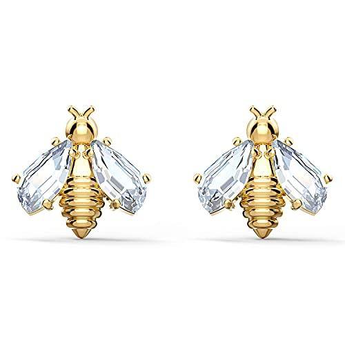 Eternal Flower Bee Pierced Earrings, White, Gold-tone plated - JOY2ESpree