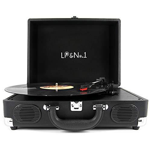 LP&No.1 Portable Suitcase Turntable with Stereo Speaker,3 Speeds Belt-Drive Vinyl Record Player Black - JOY2ESpree