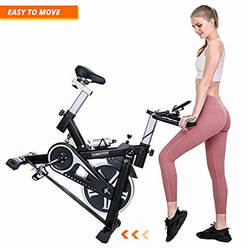 Indoor Cycling Bike Exercise Bike Stationary Bikes for Fitness Workouts with Comfortable Seat Cushion LCD Monitor, Silent Smooth - Black - JOY2ESpree