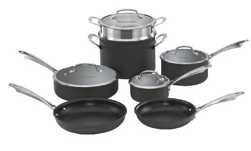 Cuisinart Dishwasher Safe Hard-Anodized 11-Piece Cookware Set, Black - JOY2ESpree