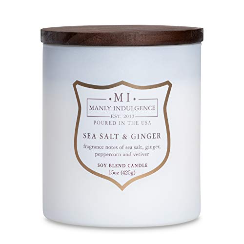 Manly Indulgence Sea Salt & Ginger Scented Jar Candle, 15 Oz, White