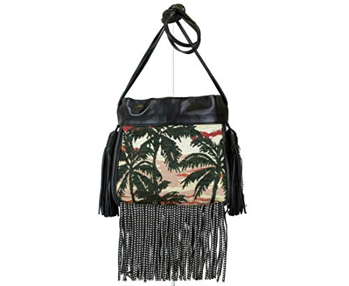 Saint Laurent Women's Black Helena Small Fringed Bucket Cross-body Bag 412691 5568