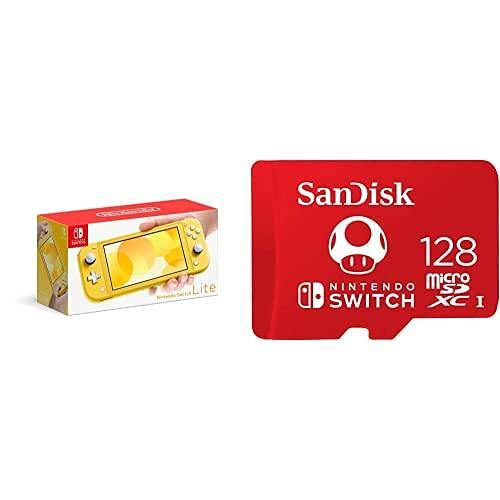 Nintendo Switch Lite - Yellow with SanDisk 128GB MicroSDXC UHS-I Card for Nintendo Switch - JOY2ESpree